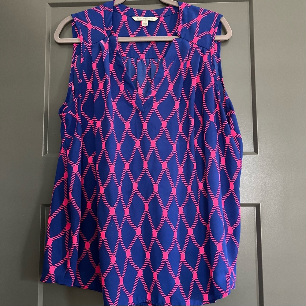 41 Hawthorn Stitch Fix Sleeveless Blouse Blue and Hot Pink - 3X